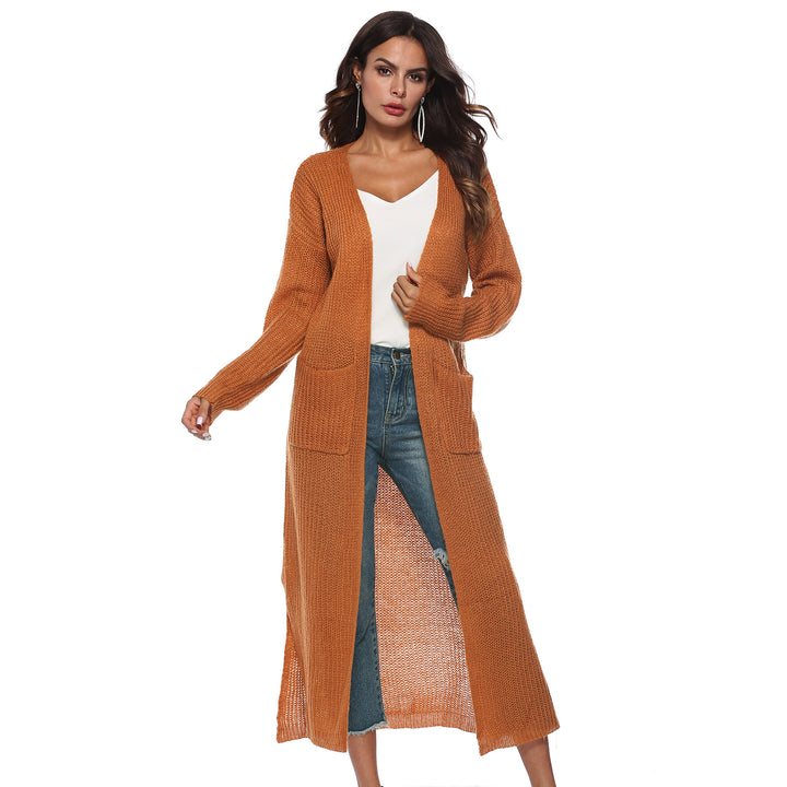 Damen lange Strickjacke mit offenen Fronttaschen und lässigem Schnitt Drune