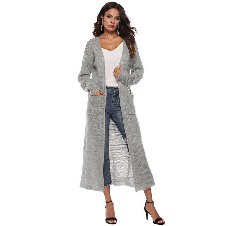 Damen lange Strickjacke mit offenen Fronttaschen und lässigem Schnitt Drune