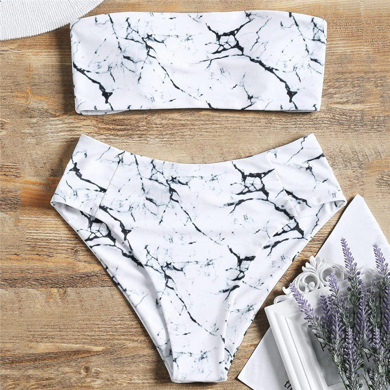 Damen Bandeau-Bikini mit elegantem Marmormuster Drune
