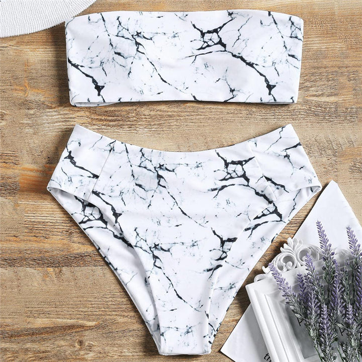 Damen Bandeau-Bikini mit elegantem Marmormuster Drune