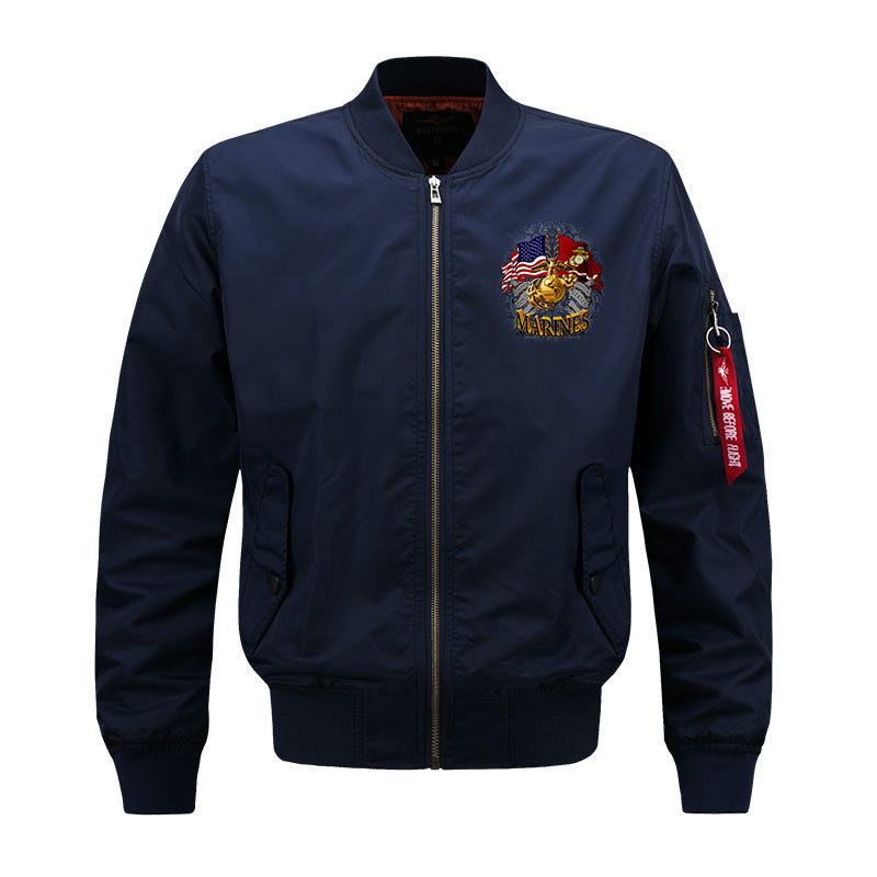 Männermantel aus leichtem Nylon mit Reißverschluss, besticktem Marinewappen und Utility-Band am Ärmel Drune