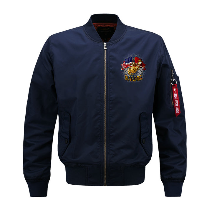 Männermantel aus leichtem Nylon mit Reißverschluss, besticktem Marinewappen und Utility-Band am Ärmel Drune