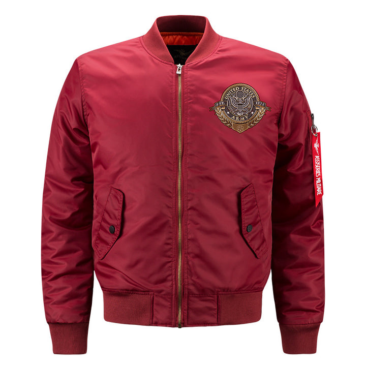 Männliche  von der Luftfahrt inspirierte Bomberjacke mit Vorderreißverschluss, gesticktem Wappen und charakteristischem Ärmelschild Drune