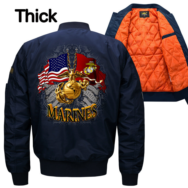 Herren  bestickte Wappen MA-1 Style Reißverschluss Bomberjacke mit Ärmeltasche Drune