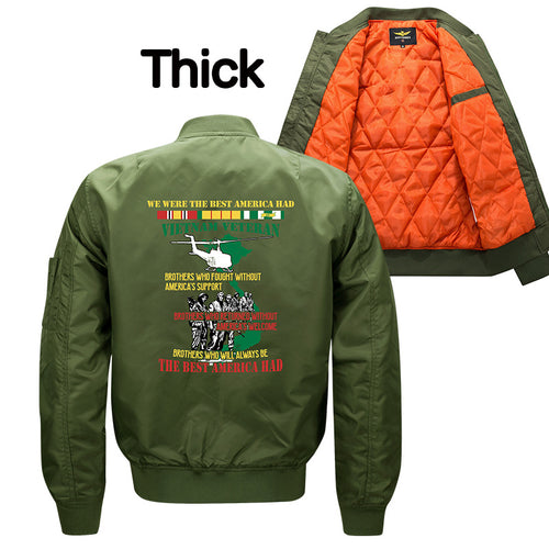 Herren  bestickte Vietnam Veteran Flugzeug Bomberjacke mit Ärmelband Utility-Tasche Drune