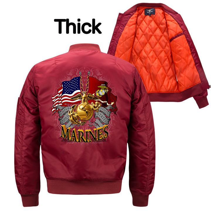 Herren  bestickte Wappen MA-1 Style Reißverschluss Bomberjacke mit Ärmeltasche Drune