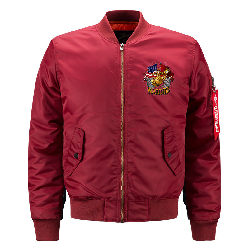 Herren  bestickte Wappen MA-1 Style Reißverschluss Bomberjacke mit Ärmeltasche Drune
