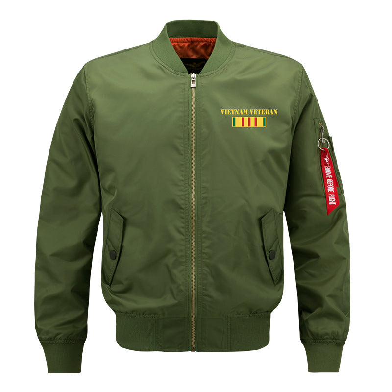 Herren  bestickte Vietnam Veteran Flugzeug Bomberjacke mit Ärmelband Utility-Tasche Drune