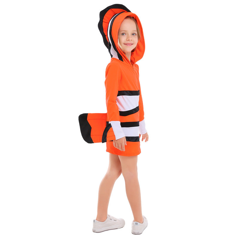 Damen Kostüm mit Clownfisch-Motiv und Kapuze Drune
