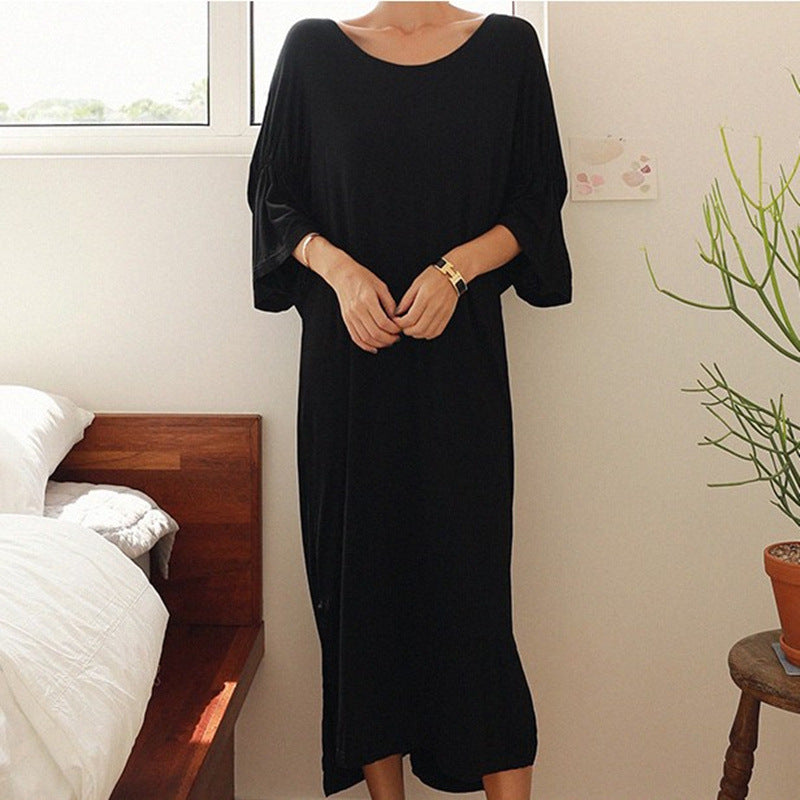 Damen Maxikleid mit tiefem V-Rücken, Twist-Detail und fließender Oversize-Silhouette Drune