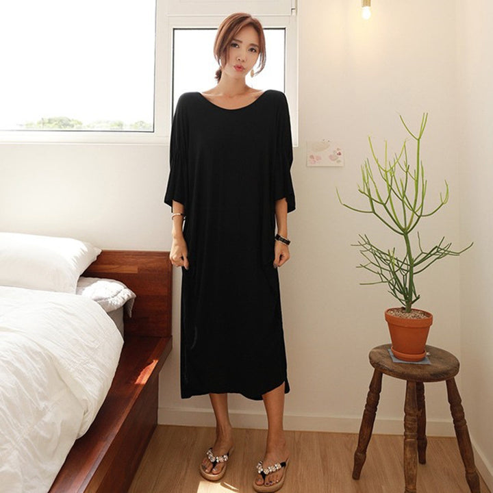 Damen Maxikleid mit tiefem V-Rücken, Twist-Detail und fließender Oversize-Silhouette Drune