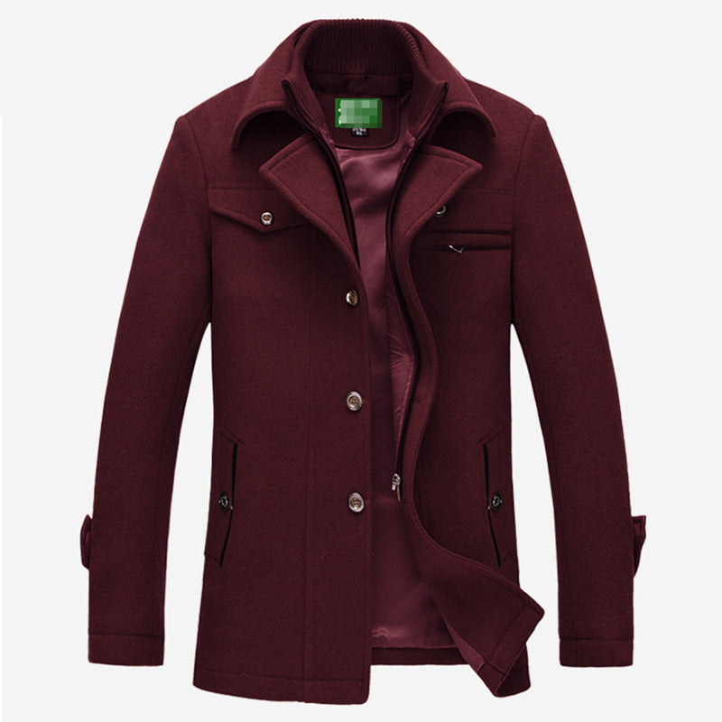 Herren Midilanger Wollmix-Kurzmantel mit integrierter gesteppter Innenjacke und Hemdkragen Drune