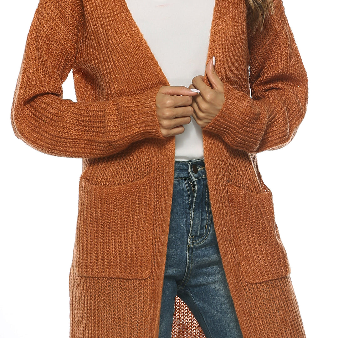 Damen lange Strickjacke mit offenen Fronttaschen und lässigem Schnitt Drune