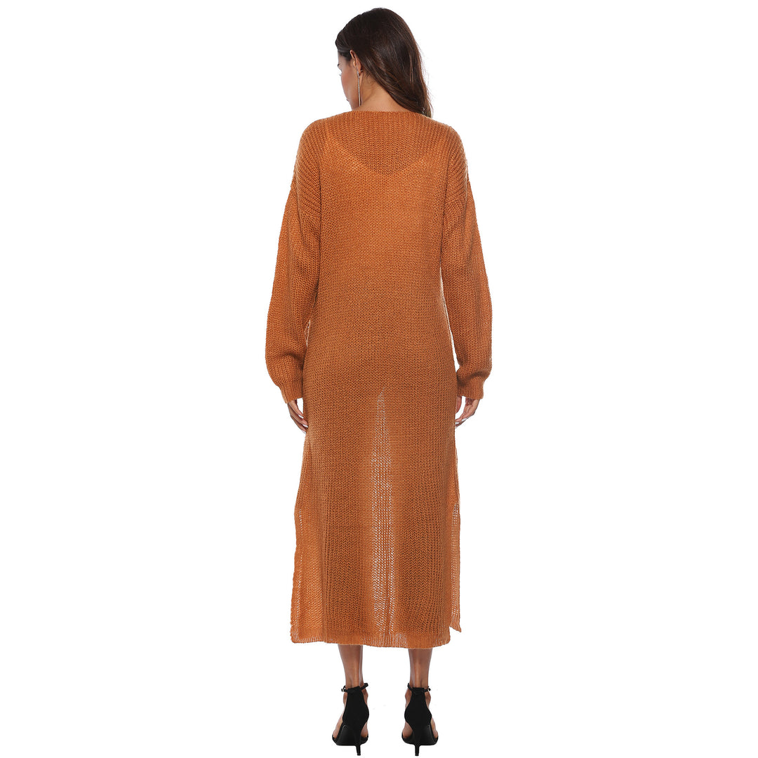 Damen lange Strickjacke mit offenen Fronttaschen und lässigem Schnitt Drune
