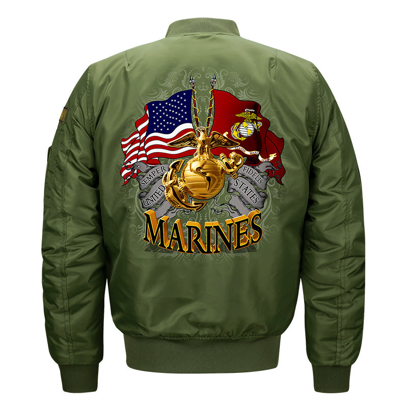 Männermantel aus leichtem Nylon mit Reißverschluss, besticktem Marinewappen und Utility-Band am Ärmel Drune