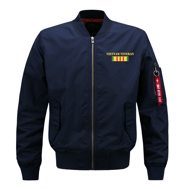 Männer's  gestickte Veteranen Pilot Bomberjacke mit Sleeve Utility Pocket Drune