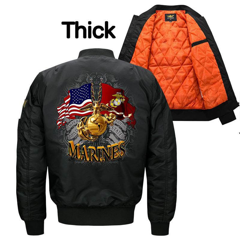 Herren  bestickte Wappen MA-1 Style Reißverschluss Bomberjacke mit Ärmeltasche Drune