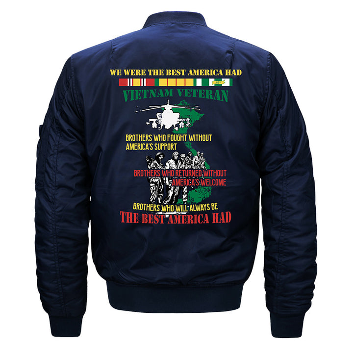 Männer's  gestickte Veteranen Pilot Bomberjacke mit Sleeve Utility Pocket Drune