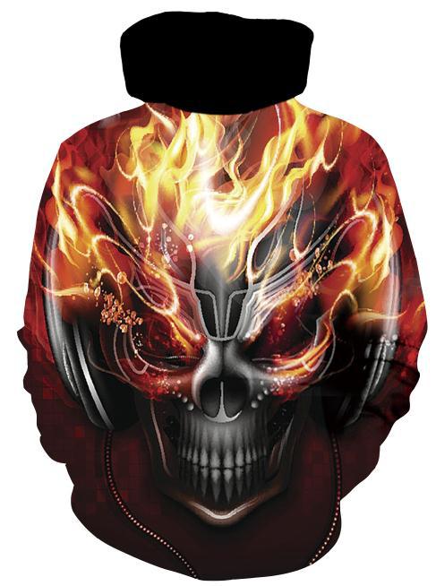 Herren Kapuzenpullover mit fotorealistischem 3D-Skull-Print, Kronen- & Kettenmotiv Drune
