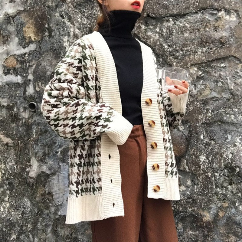 Damen Strickjacke im modernen Hahnentritt-Design Drune