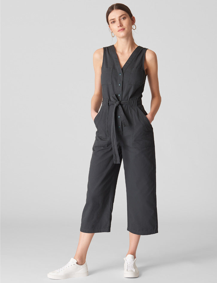 Damen Jumpsuit mit breiten Beinen und Taillengürtel Drune