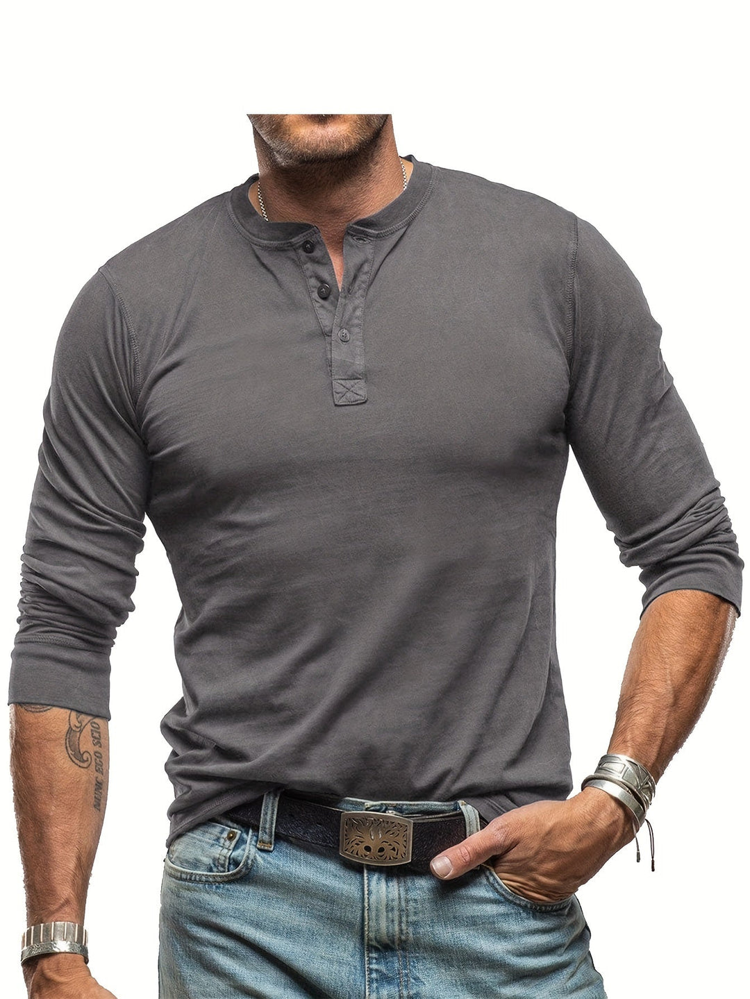 Drune | Langarm Henley Hemd im Vintage Stil für Herren