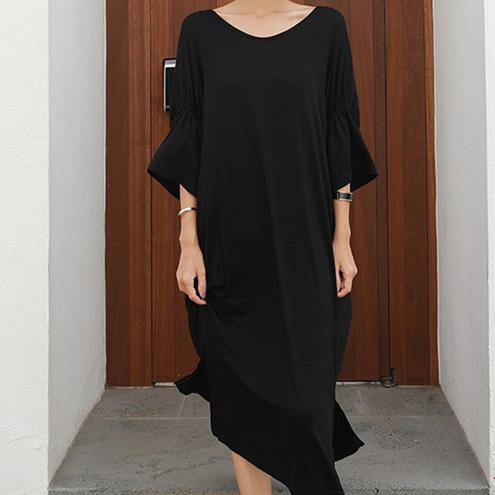 Damen Maxikleid mit tiefem V-Rücken, Twist-Detail und fließender Oversize-Silhouette Drune