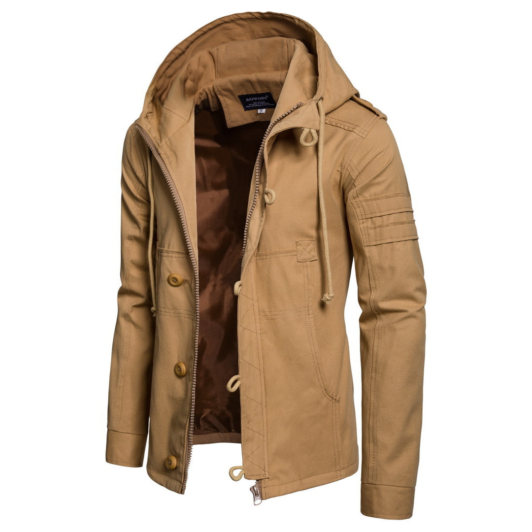 Herren Militärisch inspirierte Kapuzenjacke aus Canvas mit Tunnelzug Mehrfachtaschen und Epauletten Drune