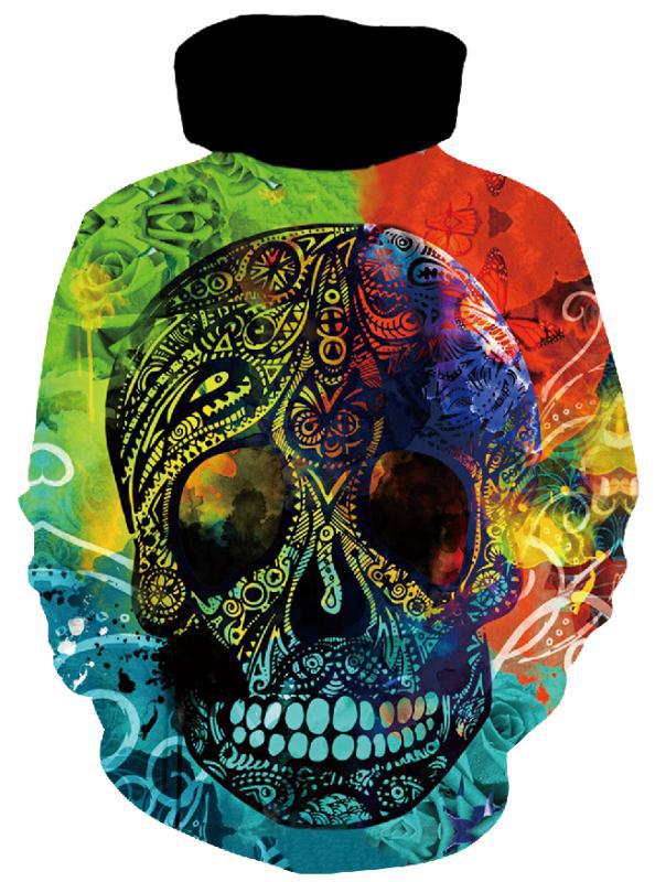Herren Kapuzenpullover mit fotorealistischem 3D-Skull-Print, Kronen- & Kettenmotiv Drune
