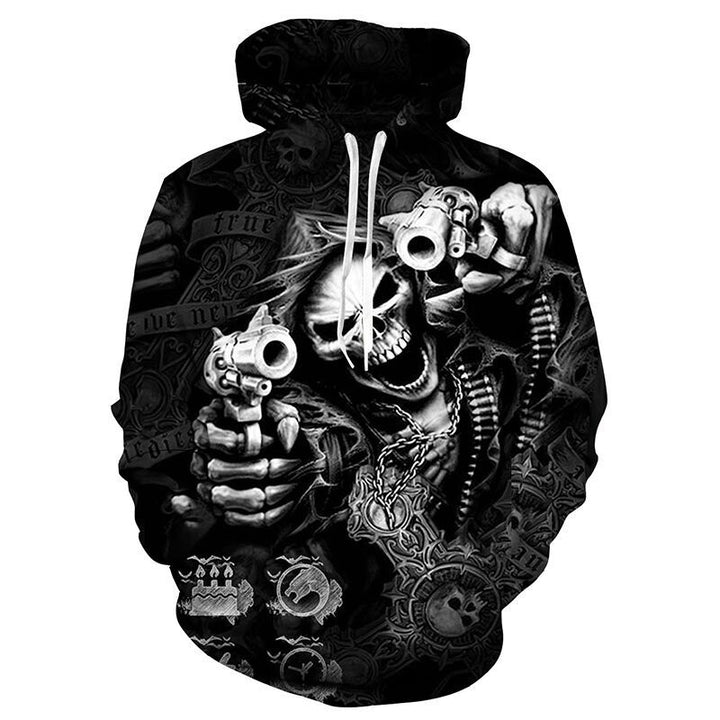 Herren Kapuzenpullover mit fotorealistischem 3D-Skull-Print, Kronen- & Kettenmotiv Drune