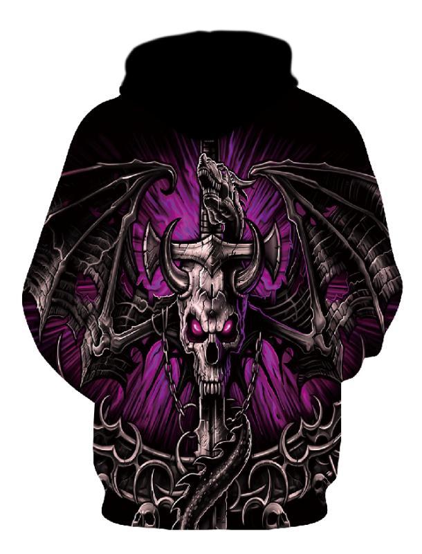 Herren Kapuzenpullover mit fotorealistischem 3D-Skull-Print, Kronen- & Kettenmotiv Drune