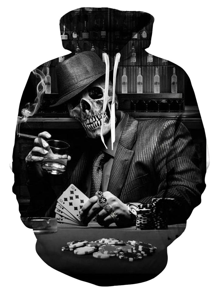 Herren Kapuzenpullover mit fotorealistischem 3D-Skull-Print, Kronen- & Kettenmotiv Drune