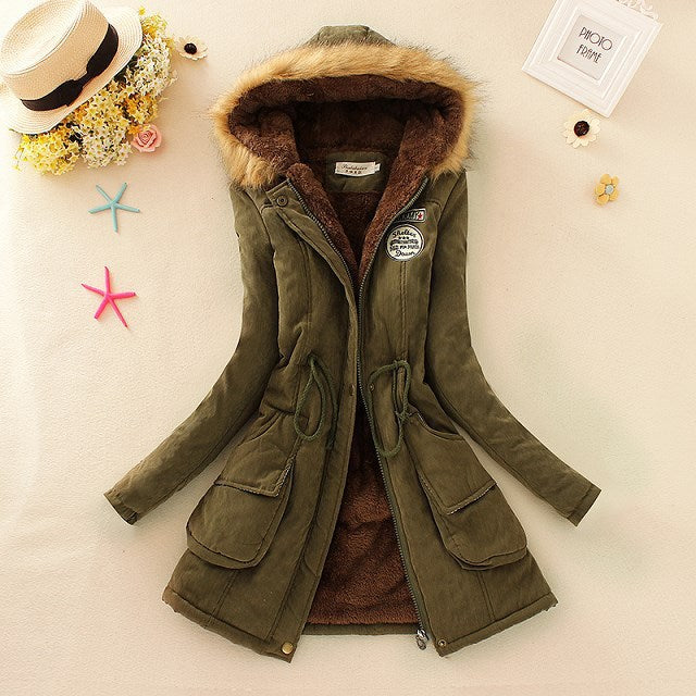 Damen nan gefütterter Parka mit Kunstfellkapuze, Sherpa-Innenfutter und taillierendem Kordelzug Drune