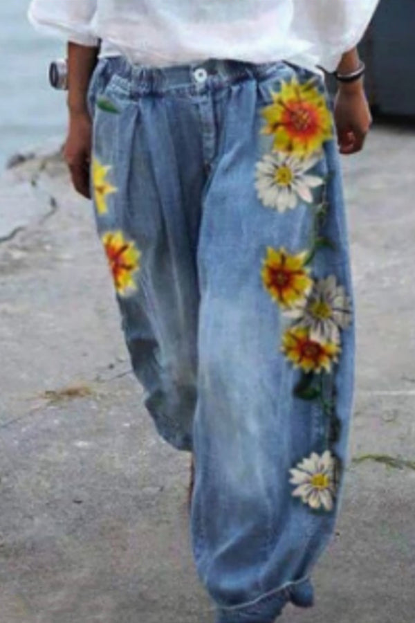 Drune | Bohemian Floral Gedruckte Übergroße Harem-Hose