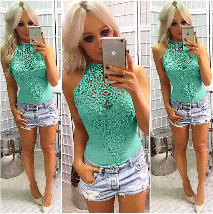 Damen Hochgeschlossener Body mit elegante Spitzenapplikationen Drune