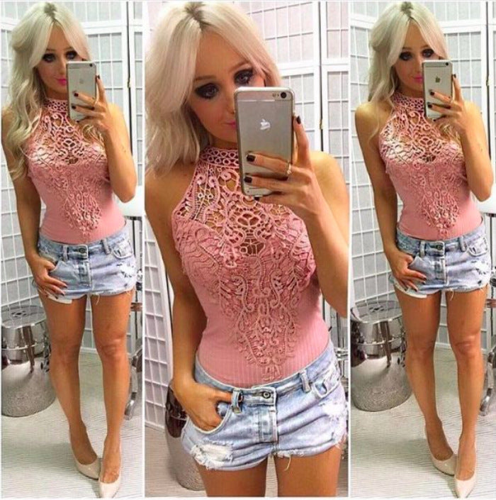 Damen Hochgeschlossener Body mit elegante Spitzenapplikationen Drune