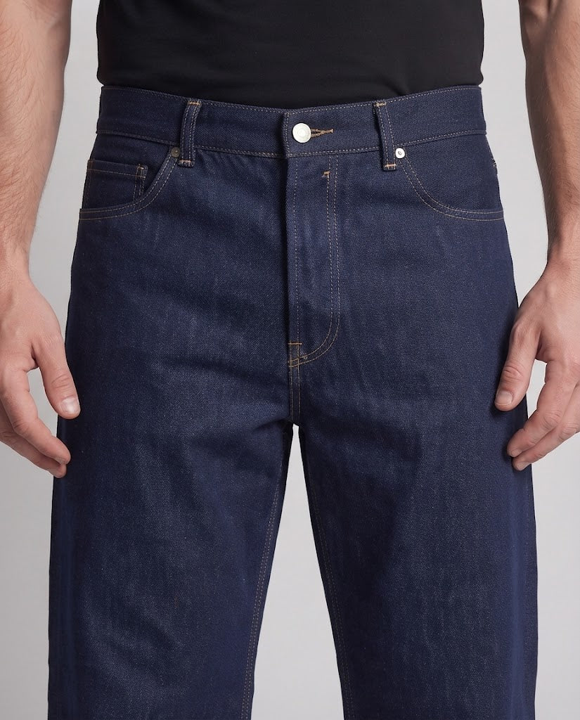 Herren Extraweite Low-Slung Rigid-Denim-Jeans mit geradem Palazzobein Drune
