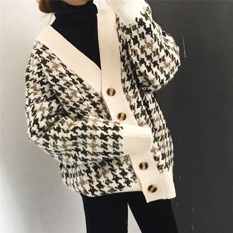 Damen Strickjacke im modernen Hahnentritt-Design Drune