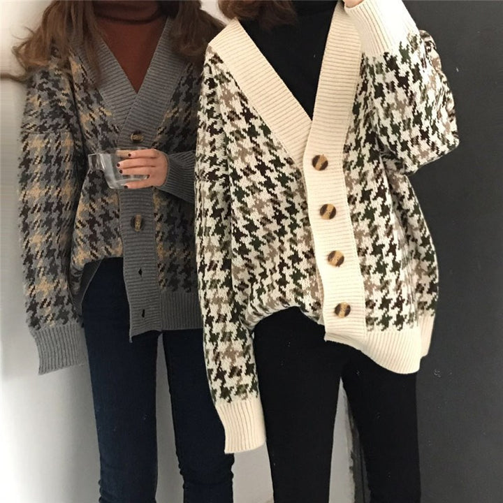 Damen Strickjacke im modernen Hahnentritt-Design Drune