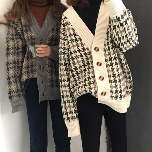 Damen Strickjacke im modernen Hahnentritt-Design Drune