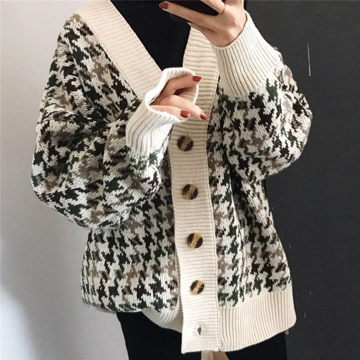 Damen Strickjacke im modernen Hahnentritt-Design Drune