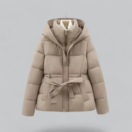 Drune | Gürtelte Daunenjacke Kapuzen Steppjacke mit Taillengürtel