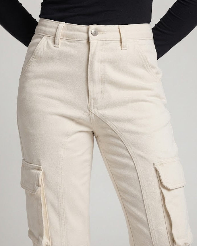 Damen Cargo-Palazzo-Hose mit Paneelnähten und hoher Bundpassform Drune