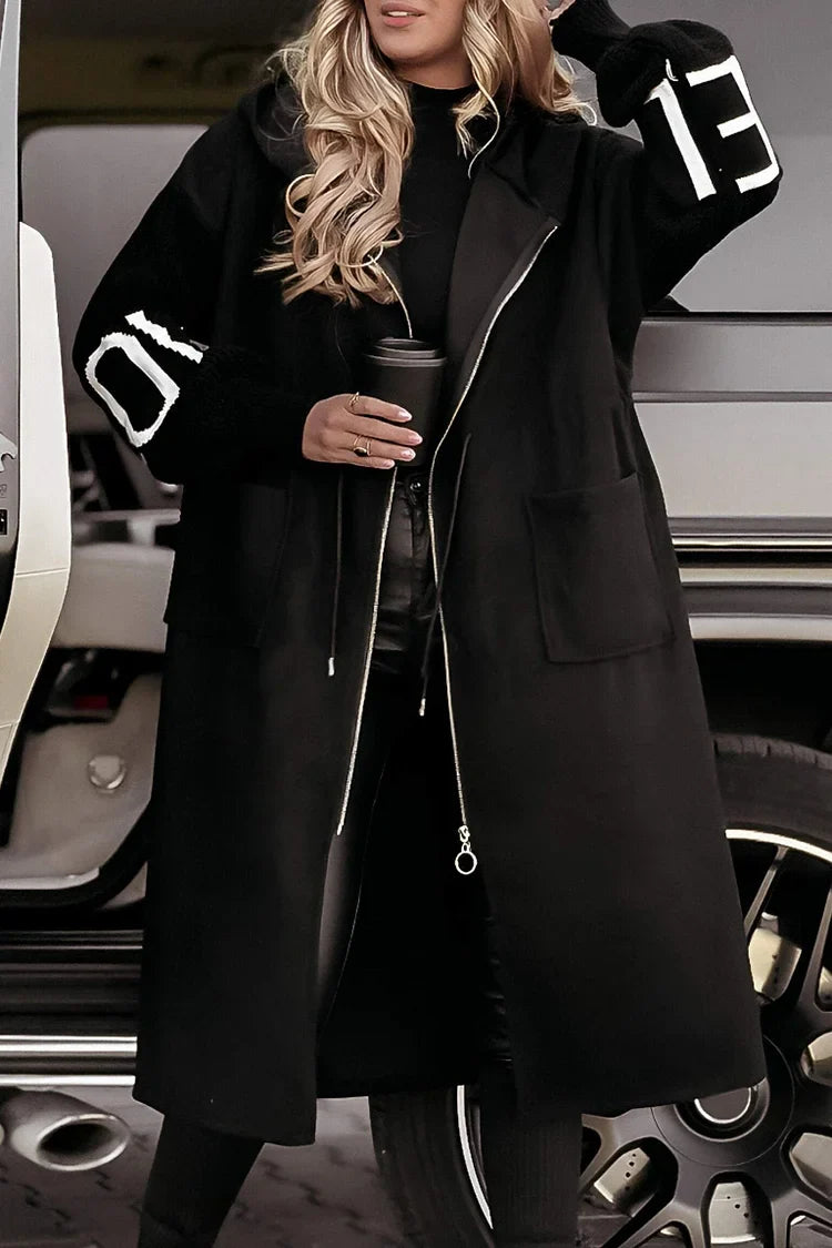 Drune | Damen Kapuzenjacke mit langen Strickärmeln und Patchwork-Design
