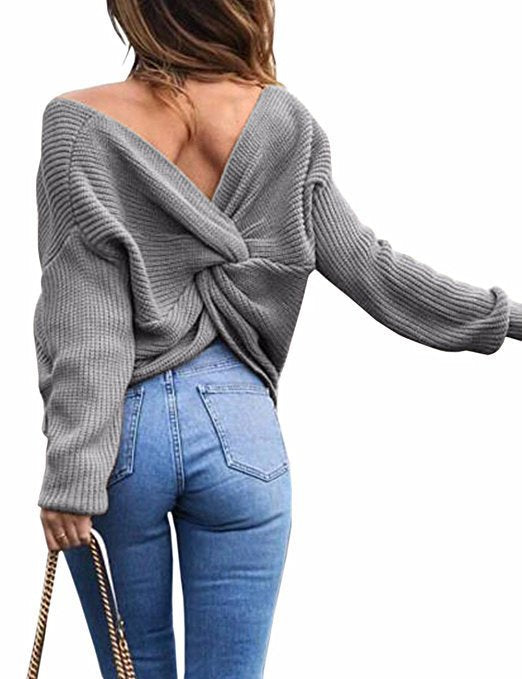 Damen Strickpullover im modernen Wickeldesign Drune