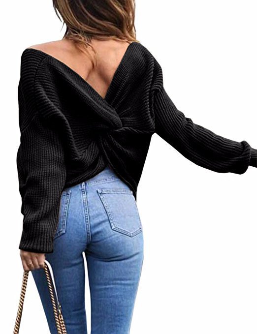 Damen Strickpullover im modernen Wickeldesign Drune