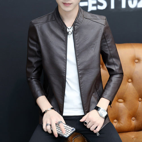 Herren schlanker Kunstleder-Pilotenblouson mit minimalistischem Stehkragen Drune