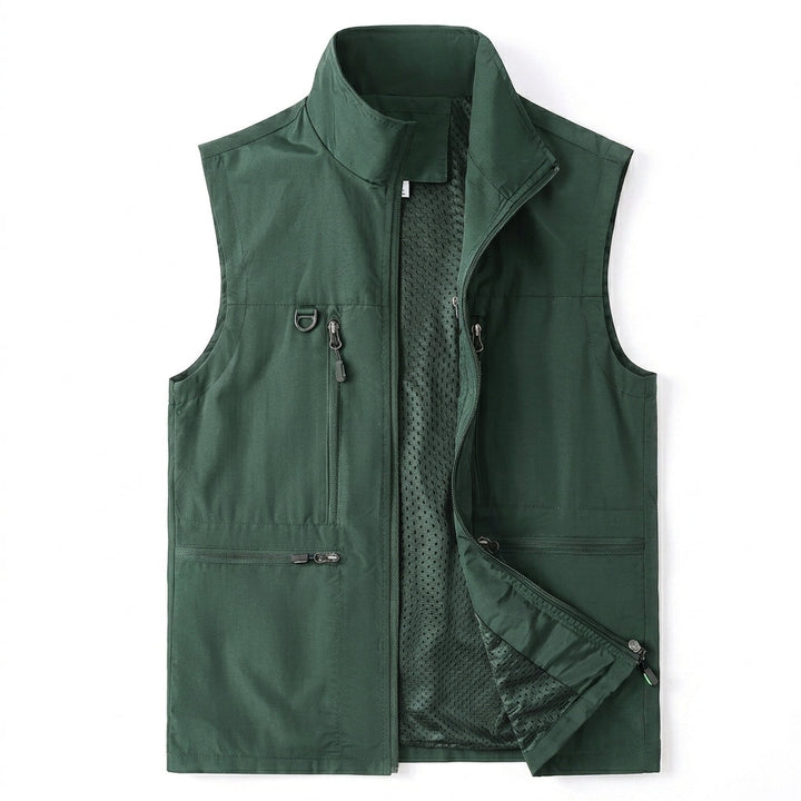 Herren Multifunktionale Outdoor-Weste mit Netzfutter, Stehkragen und Reißverschlusstaschen