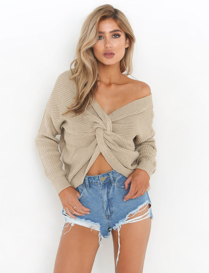Damen Strickpullover im modernen Wickeldesign Drune