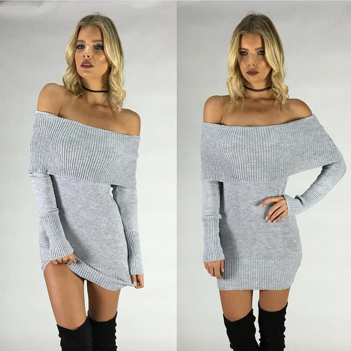 Damen Off-Shoulder Strickkleid mit langen Ärmeln und figurbetontem Schnitt Drune